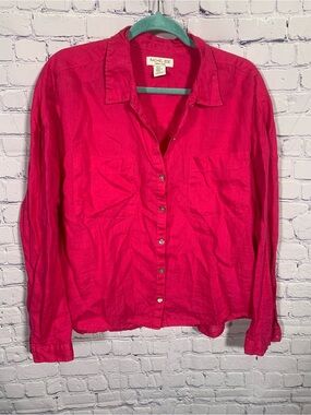 Rachel Zoe Womens Long Sleeve Linen Button Down Red Size XL Lightweight Preppy